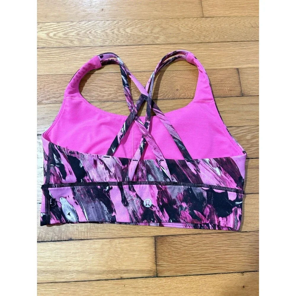 Lululemon Size 6 Energy Bra Longline Pink Geometric